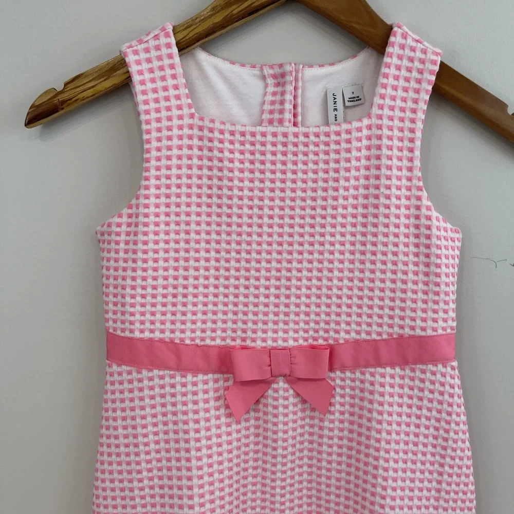 Janie and Jack CHECK RUFFLE DRESS Pink Size 7 - Picture 4 of 8